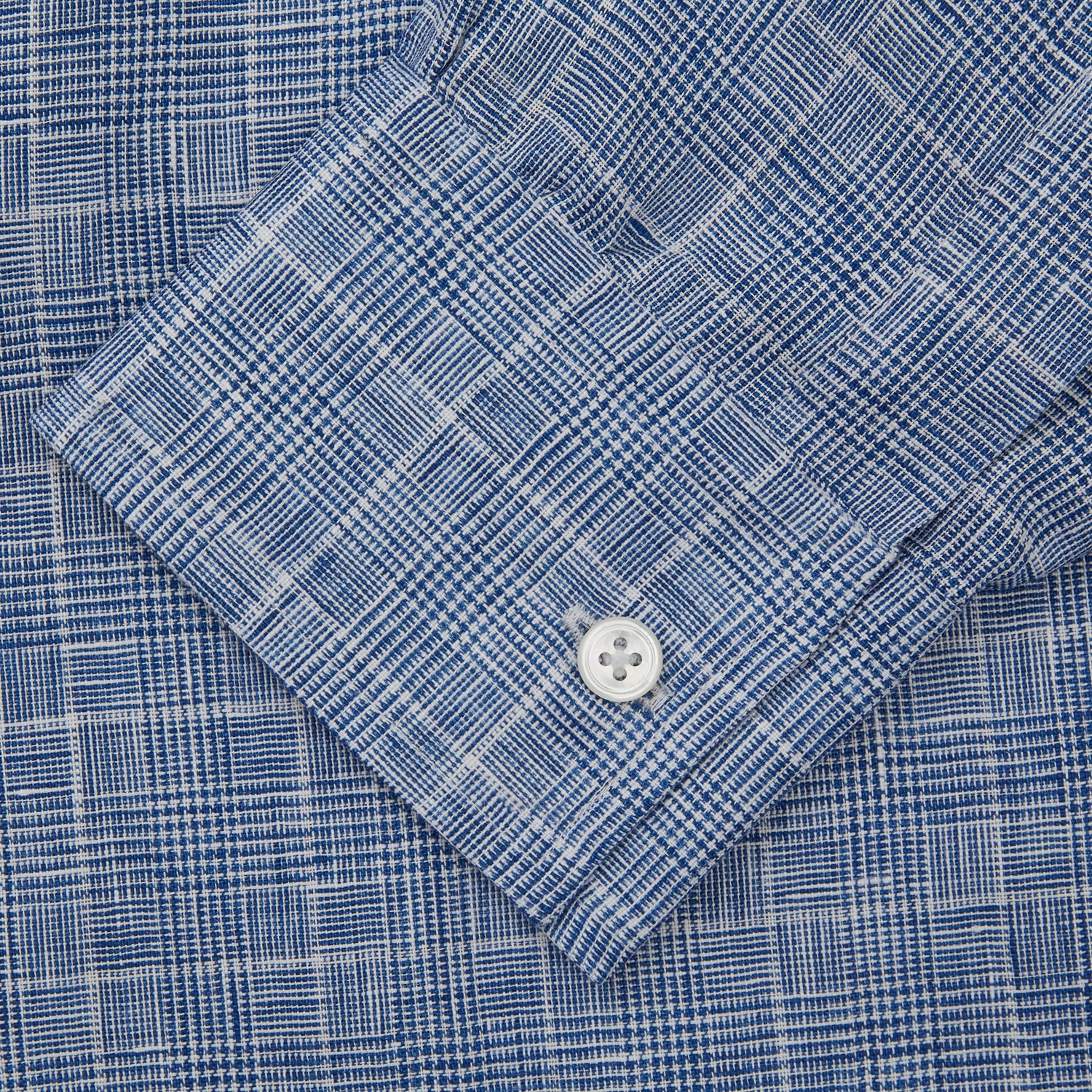 View 4 of product Indigo Linen Glen Check Weekend Fit Shirt with Derby Collar