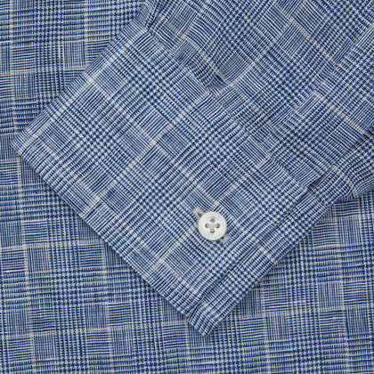 Indigo Linen Glen Check Weekend Fit Shirt with Derby Collar Image 3