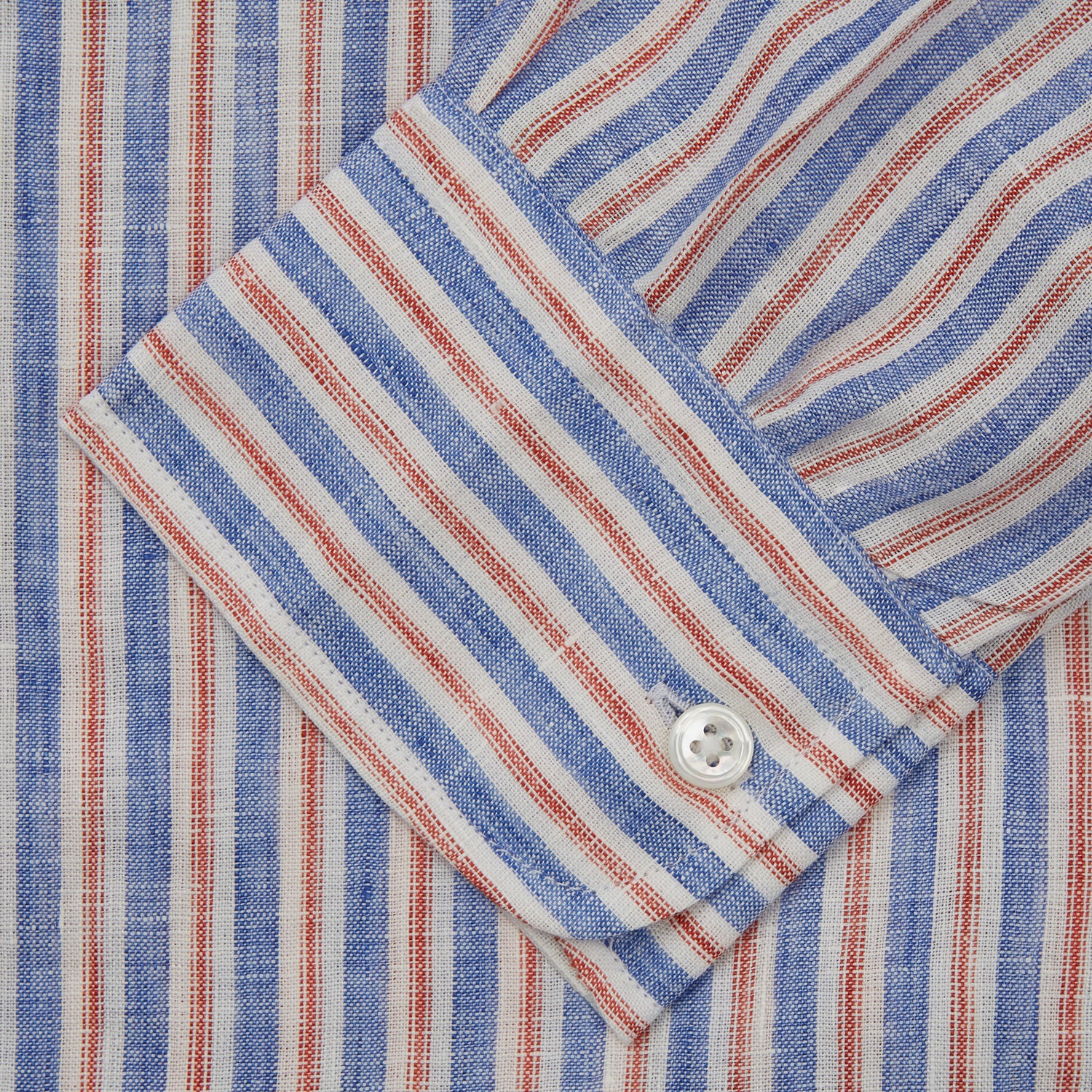 View 3 of product Blue & Red Linen Stripe Weekend Fit Shirt with Stand Collar