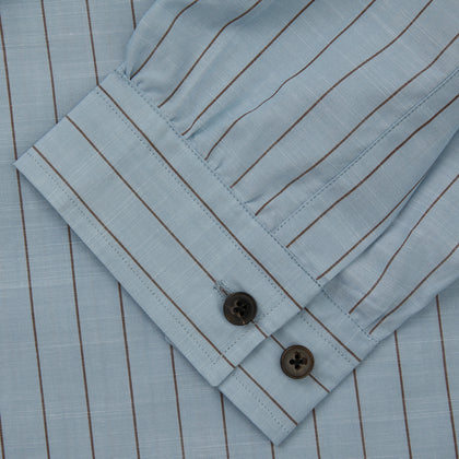 Pale Blue Stripe Cotton Holiday Fit Shirt with Revere Collar & Single Button Cuff Image 2