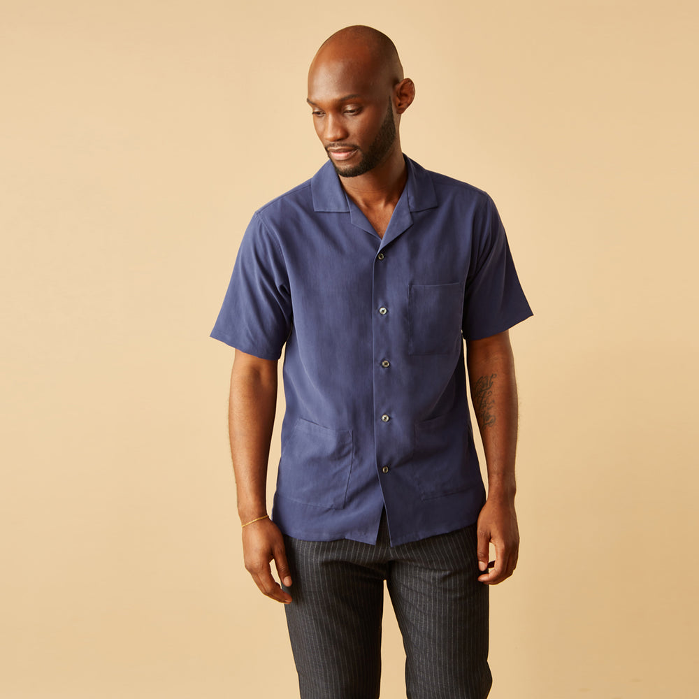 short neck dress shirt Quattro Flex Short Sleeve Button Down Black S / Black