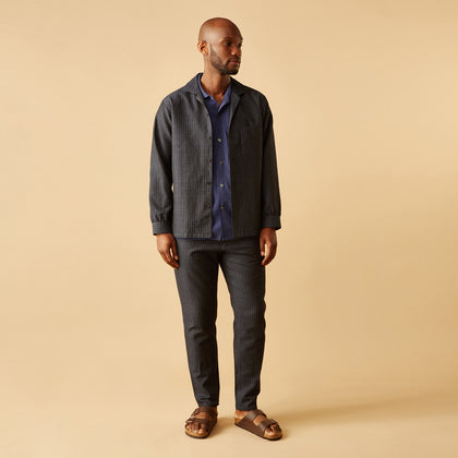 Navy Tailored Pinstriped Drawstring Trousers Image 3