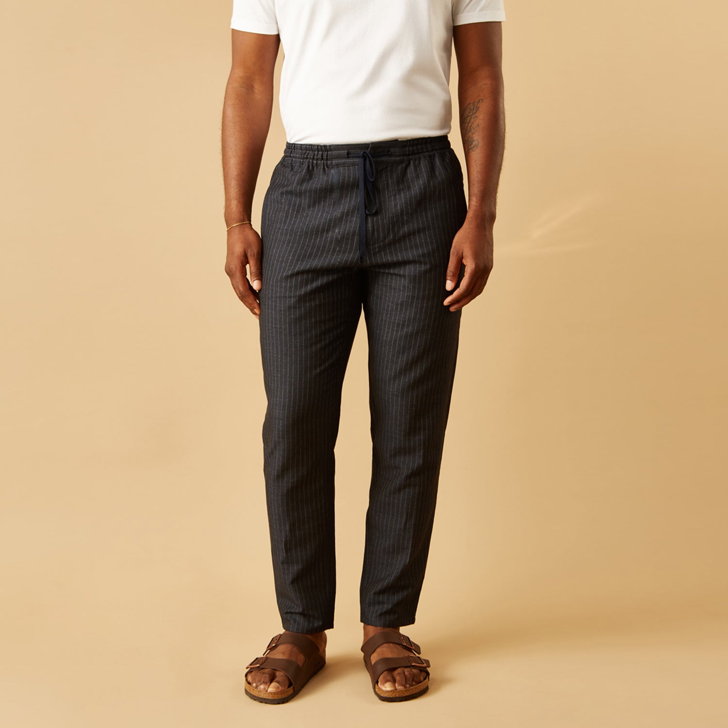 View 2 of product Navy Tailored Pinstriped Drawstring Trousers