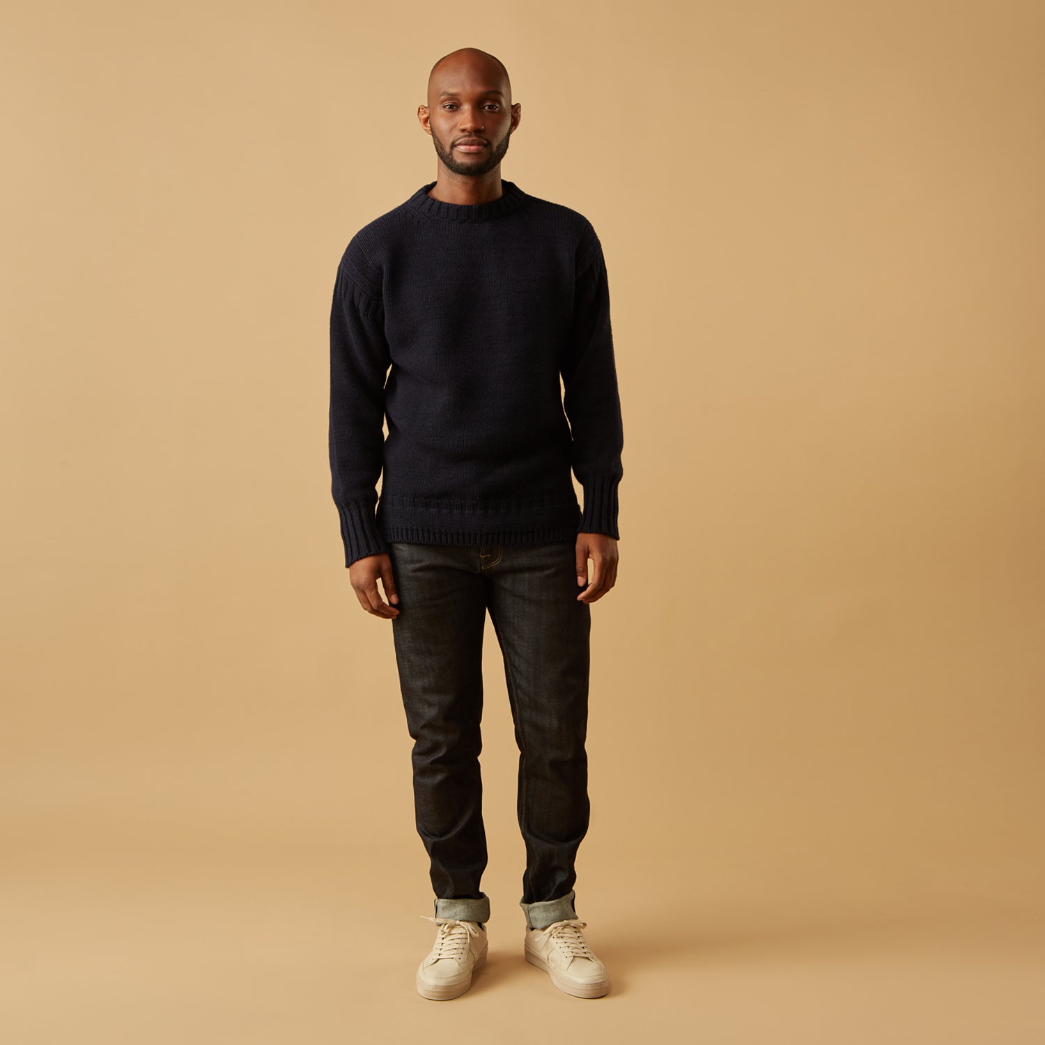 Navy Lewis Guernsey Knitted Jumper