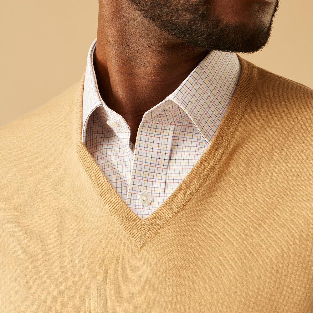 Camel V-Neck Merino Wool Sweater Turnbull Asser