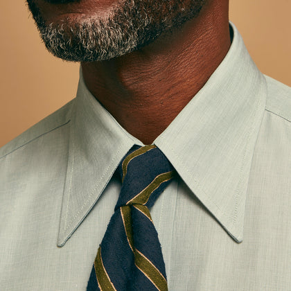 Green Weekend Fit Shirt with Long Point Collar and Single Button Cuffs Image 3