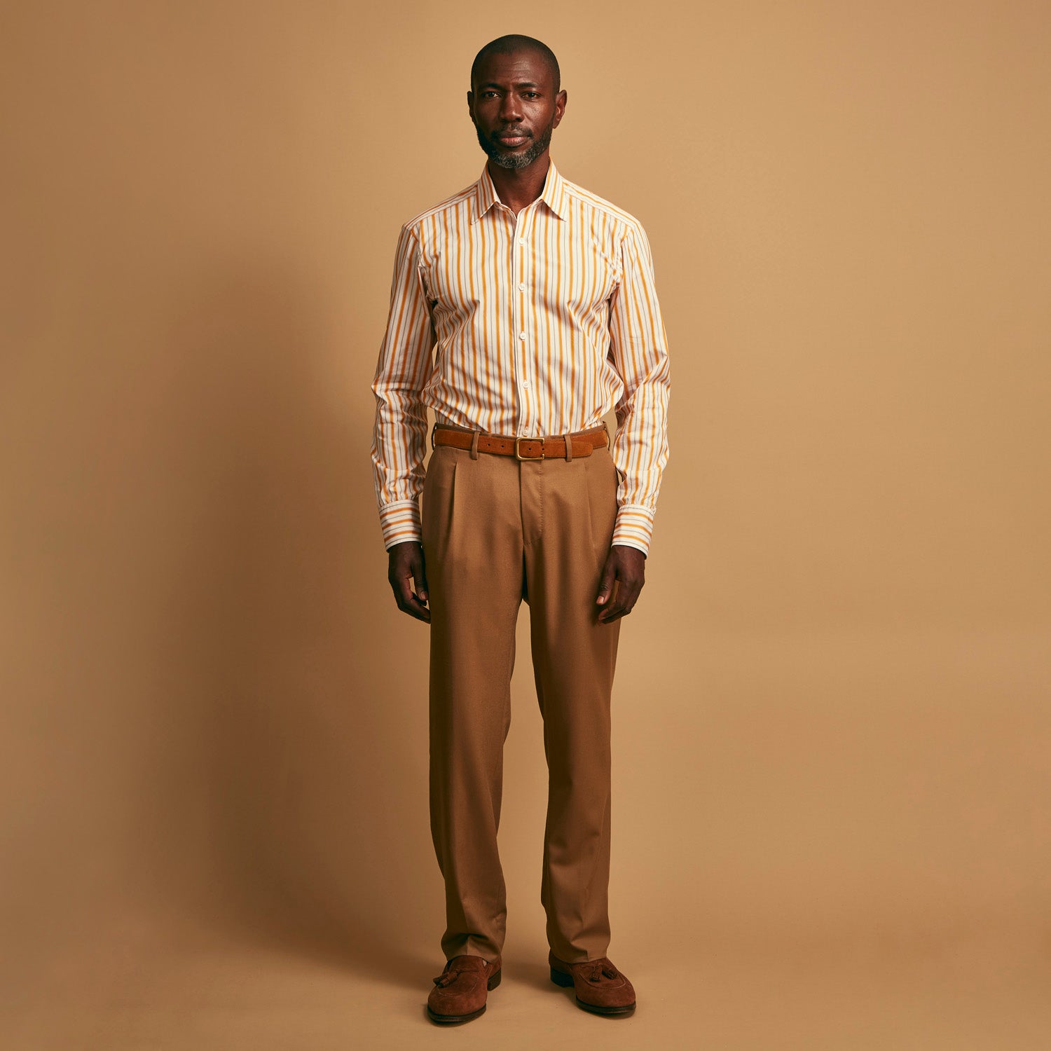 View 1 of product Orange Multi Stripe Regular Fit Shirt with T&A Collar and 3 Button Cuffs