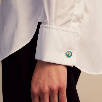 Teal Magnolia Hand-painted Cufflinks Image 1