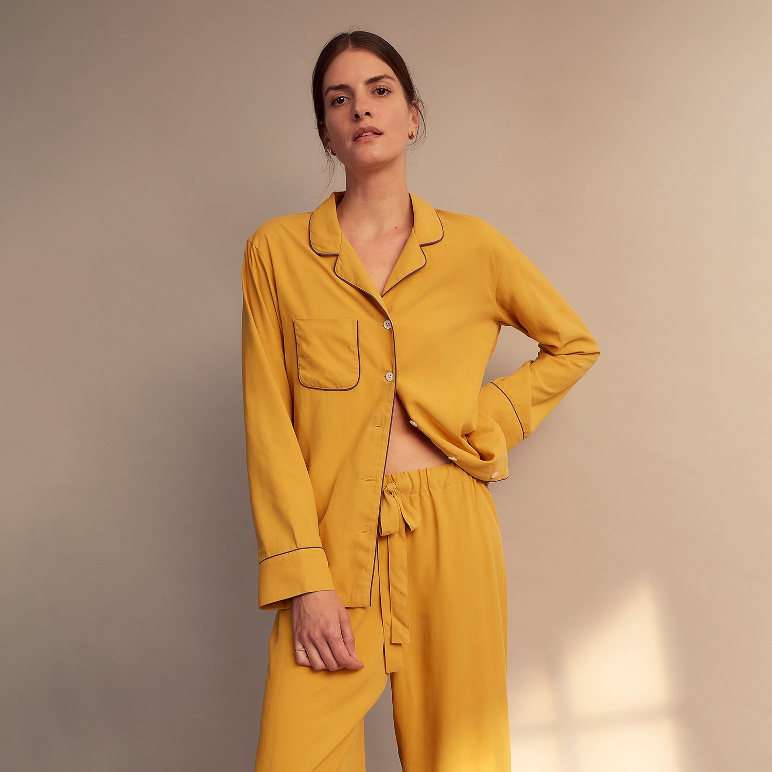 View 3 of product Women's Gold Silk Harriet Pyjamas Set
