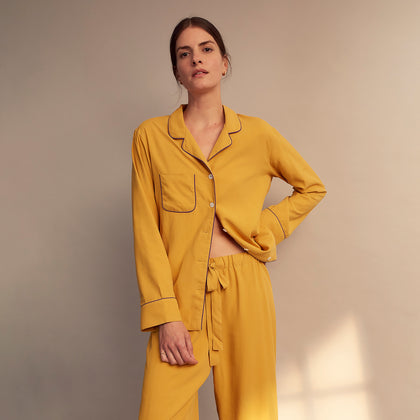 Women's Gold Silk Harriet Pyjamas Set Image 2