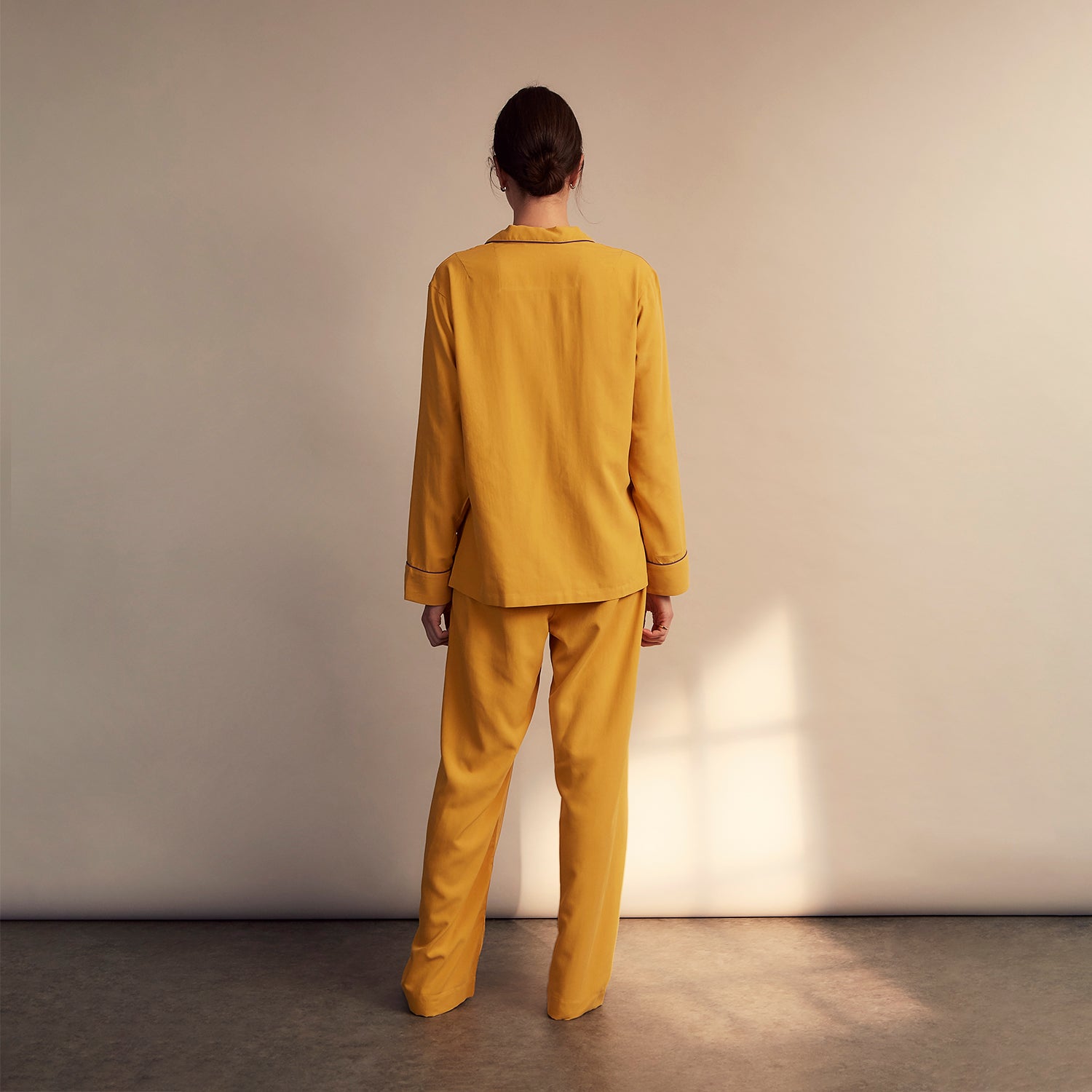 View 4 of product Women's Gold Silk Harriet Pyjamas Set