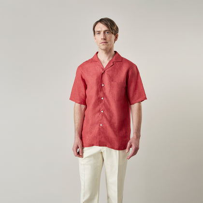 Crimson Delave Linen Holiday Fit Shirt with Revere Collar Image 1