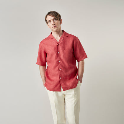 Crimson Delave Linen Holiday Fit Shirt with Revere Collar Image 2