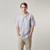 View 5 of product Blue and Red Linen Stripe Holiday Fit Shirt with Revere Collar