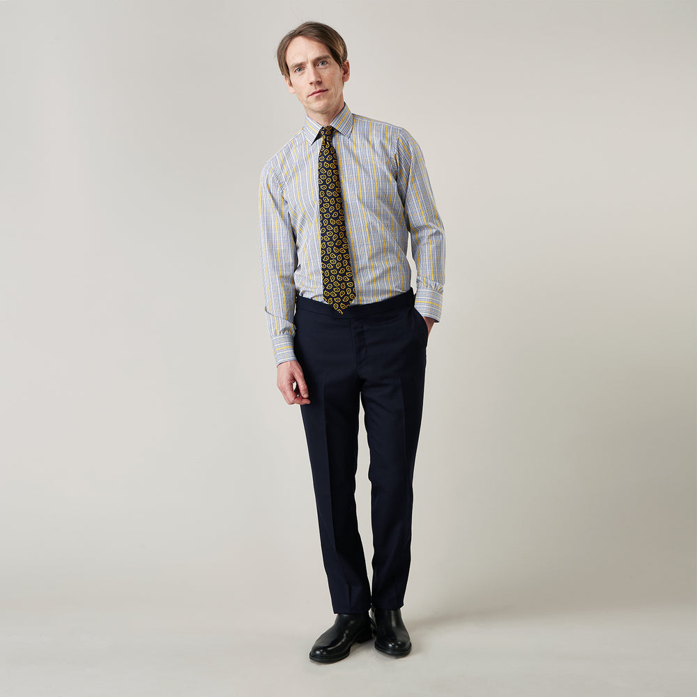 Yellow and Blue Fancy Check Regular Fit Shirt with T&A Collar
