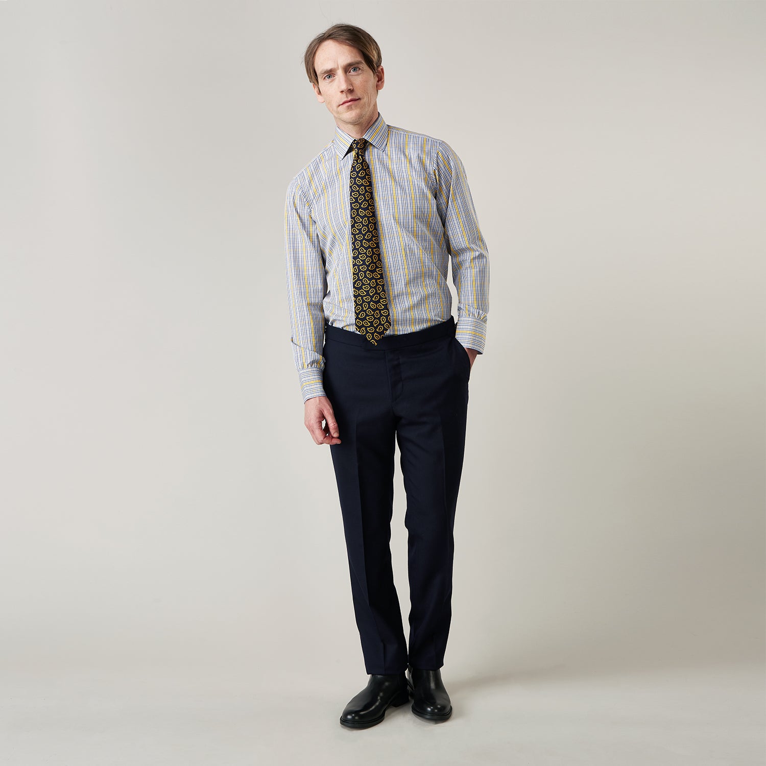 View 1 of product Yellow and Blue Fancy Check Regular Fit Shirt with T&A Collar