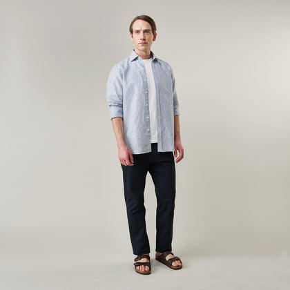 Sky Blue Linen Stripe Weekend Fit Shirt with Derby Collar Image 5