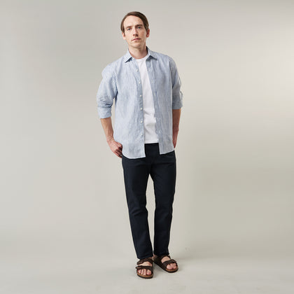 Sky Blue Linen Stripe Weekend Fit Shirt with Derby Collar Image 6