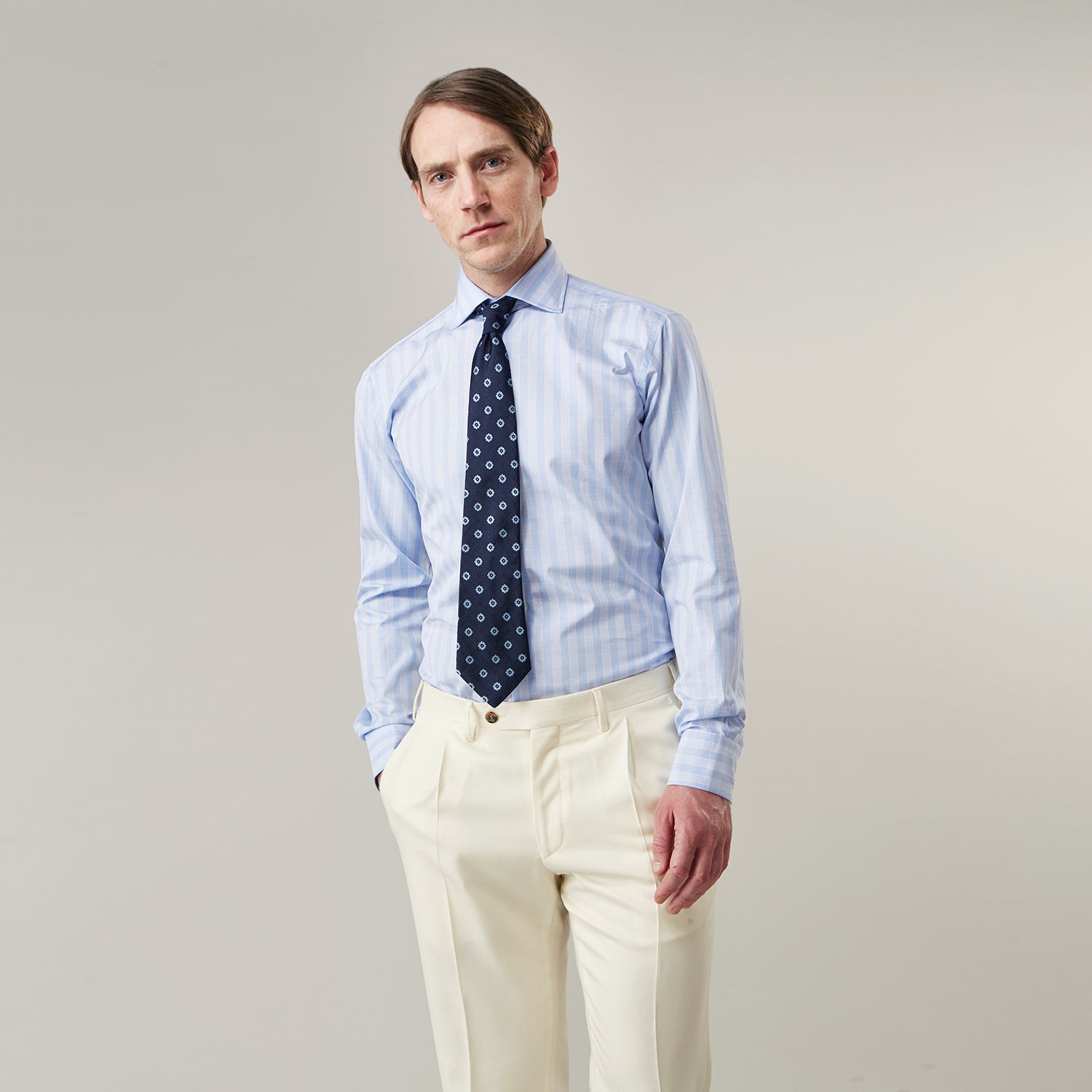 Yellow and Blue Glen Check Tailored Fit Shirt with Kent Collar