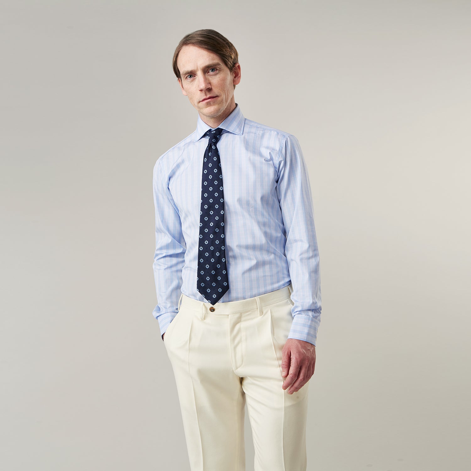 View 2 of product Yellow and Blue Glen Check Tailored Fit Shirt with Kent Collar
