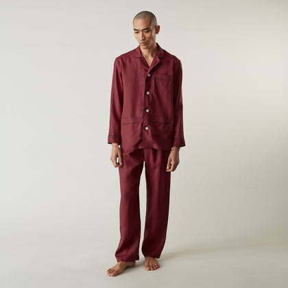 Burgundy Linen Modern Pyjama Set Image 7
