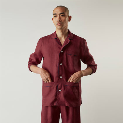 Burgundy Linen Modern Pyjama Set Image 1