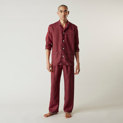 Burgundy Linen Modern Pyjama Set Image 2