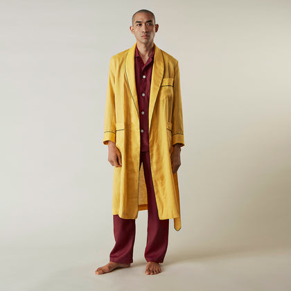 Ochre Linen Piped Gown Image 2