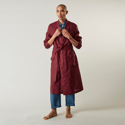 Burgundy Linen Piped Gown Image 6