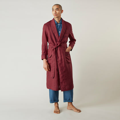 Burgundy Linen Piped Gown Image 8