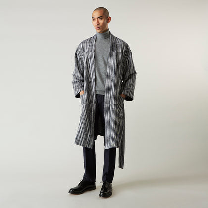Navy Silk Chequered Kimono Gown Image 6