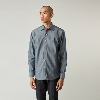 Plain Blue Oxford Weekend Fit Shirt with Derby Collar and 1-Button Cuffs Image 5
