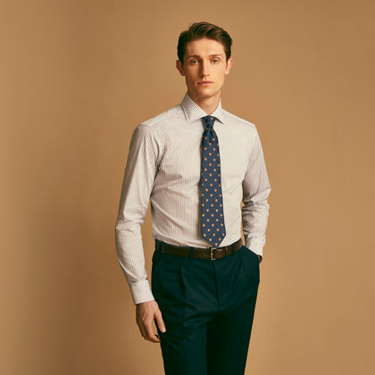 Grey Multi Stripe Regular Fit Twill Shirt with T&A Collar and Double Cuffs Image 6