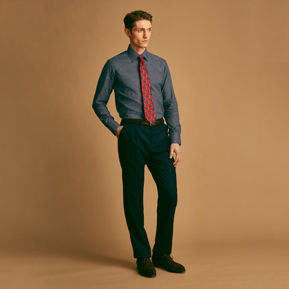 Navy Check Regular Fit Flannel Shirt with T&A Collar and 3 Button Cuffs Image 8