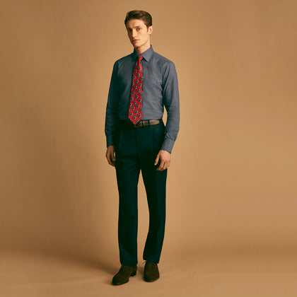 Navy Check Regular Fit Flannel Shirt with T&A Collar and 3 Button Cuffs Image 7
