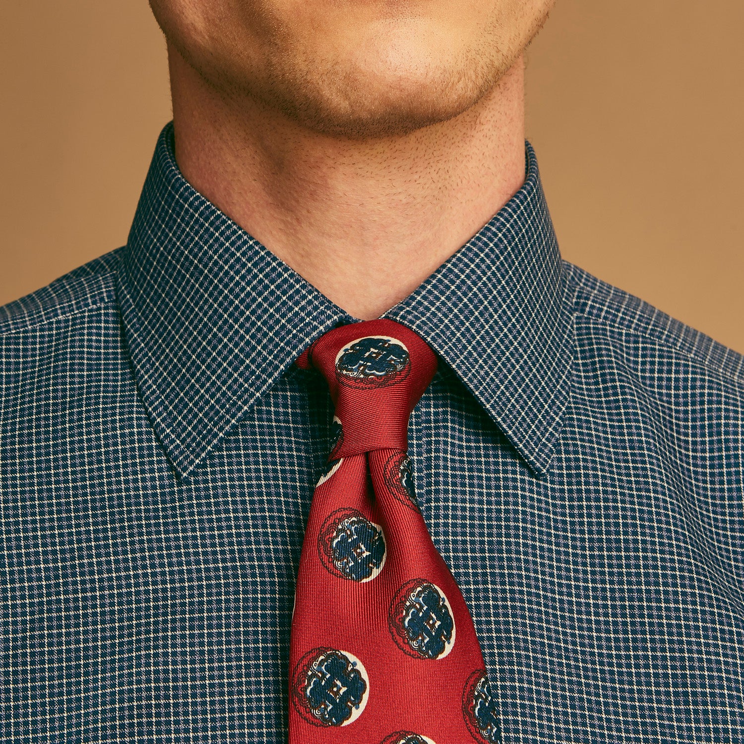View 3 of product Navy Check Regular Fit Flannel Shirt with T&A Collar and 3 Button Cuffs