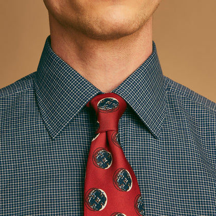 Navy Check Regular Fit Flannel Shirt with T&A Collar and 3 Button Cuffs Image 2