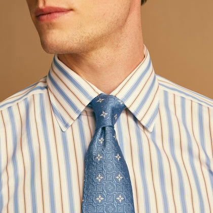 Blue Multi Stripe Regular Fit Shirt with T&A Collar and 3 Button Cuffs Image 2