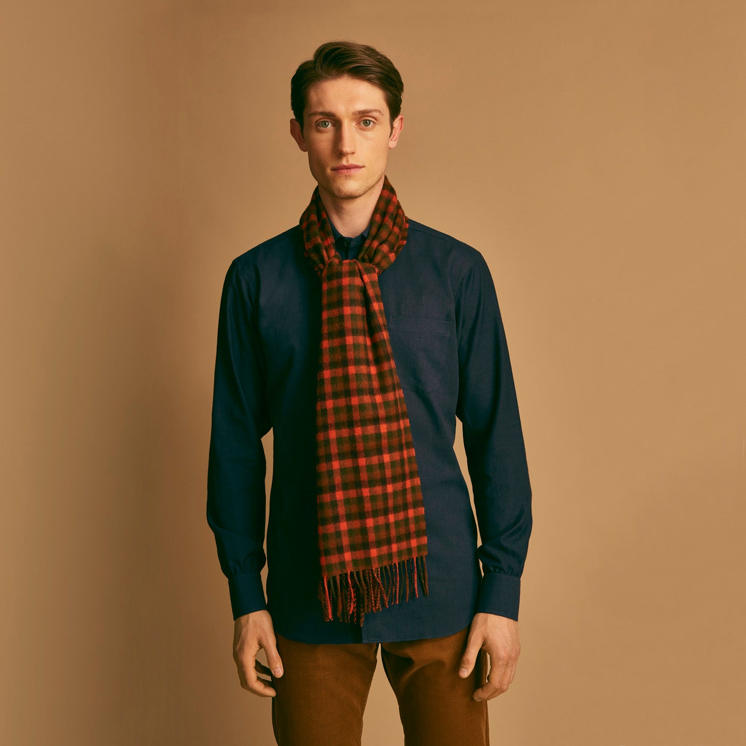 View 1 of product Orange Multi Shepherd Check Cashmere Scarf