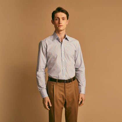 Blue, Orange & Navy Multi Stripe Regular Fit Shirt with T&A Collar and 3 Button Cuffs Image 6