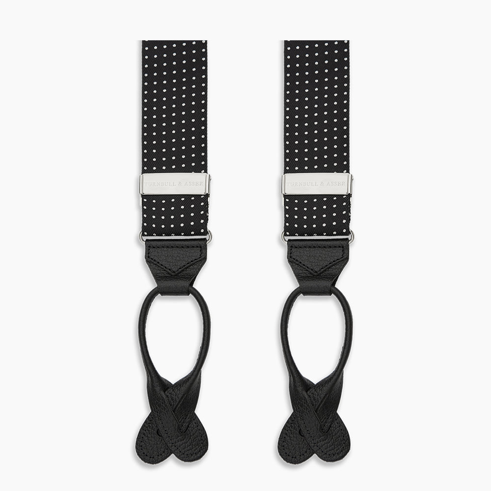 Black & White Small Spot Adjustable Silk Braces | Turnbull & Asser