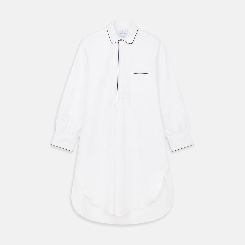 White Piped Cotton Nightshirt