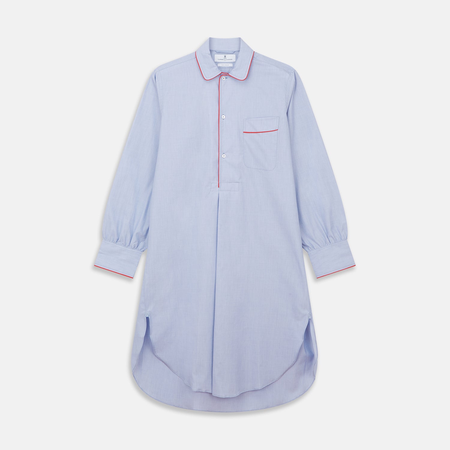 View 1 of product Blue Piped End-on-End Cotton Nightshirt