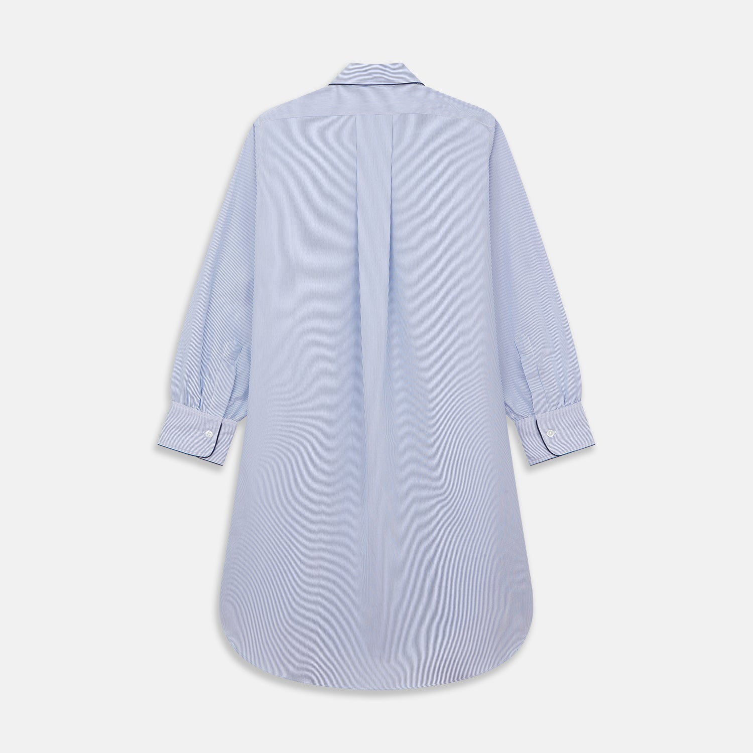 View 5 of product Blue Fine Bengal Stripe Piped Cotton Nightshirt