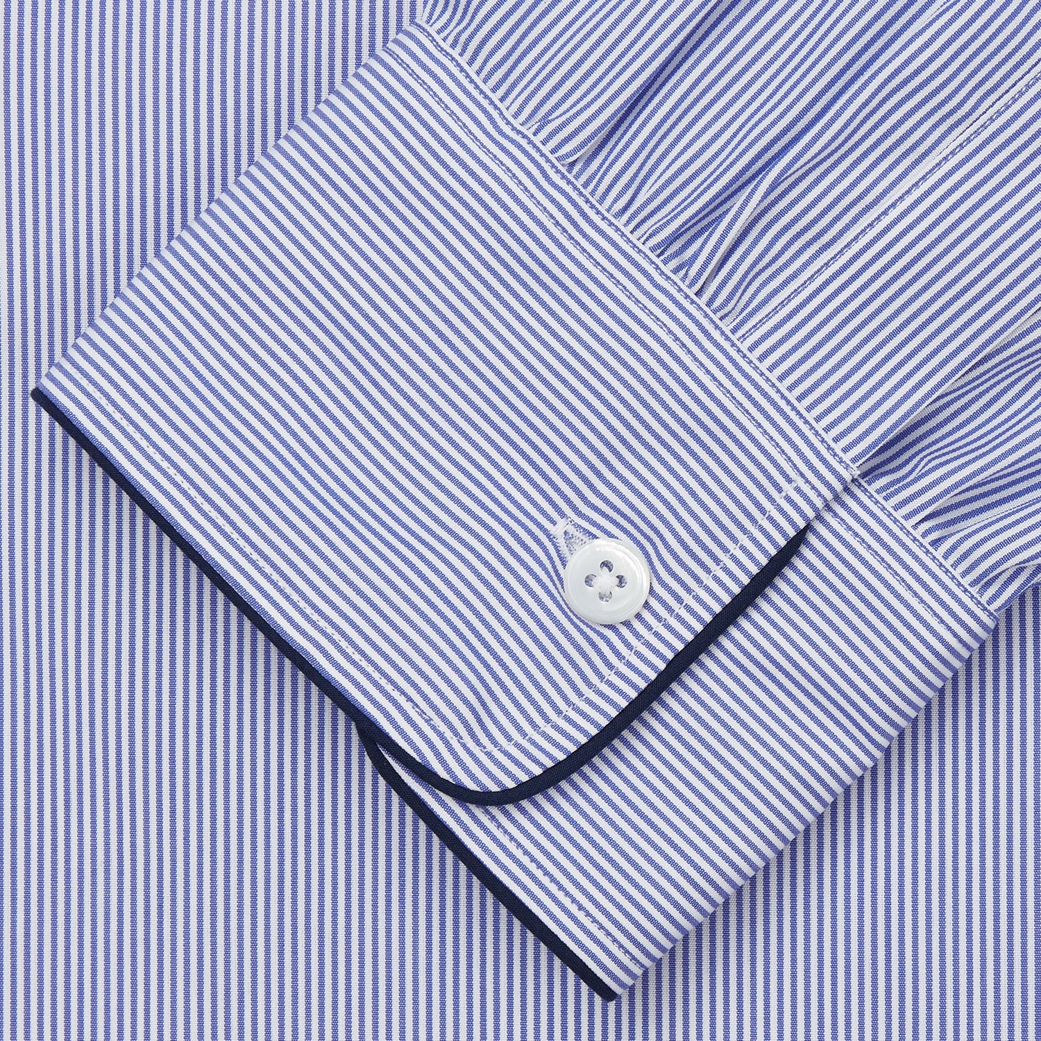 View 3 of product Blue Fine Bengal Stripe Piped Cotton Nightshirt