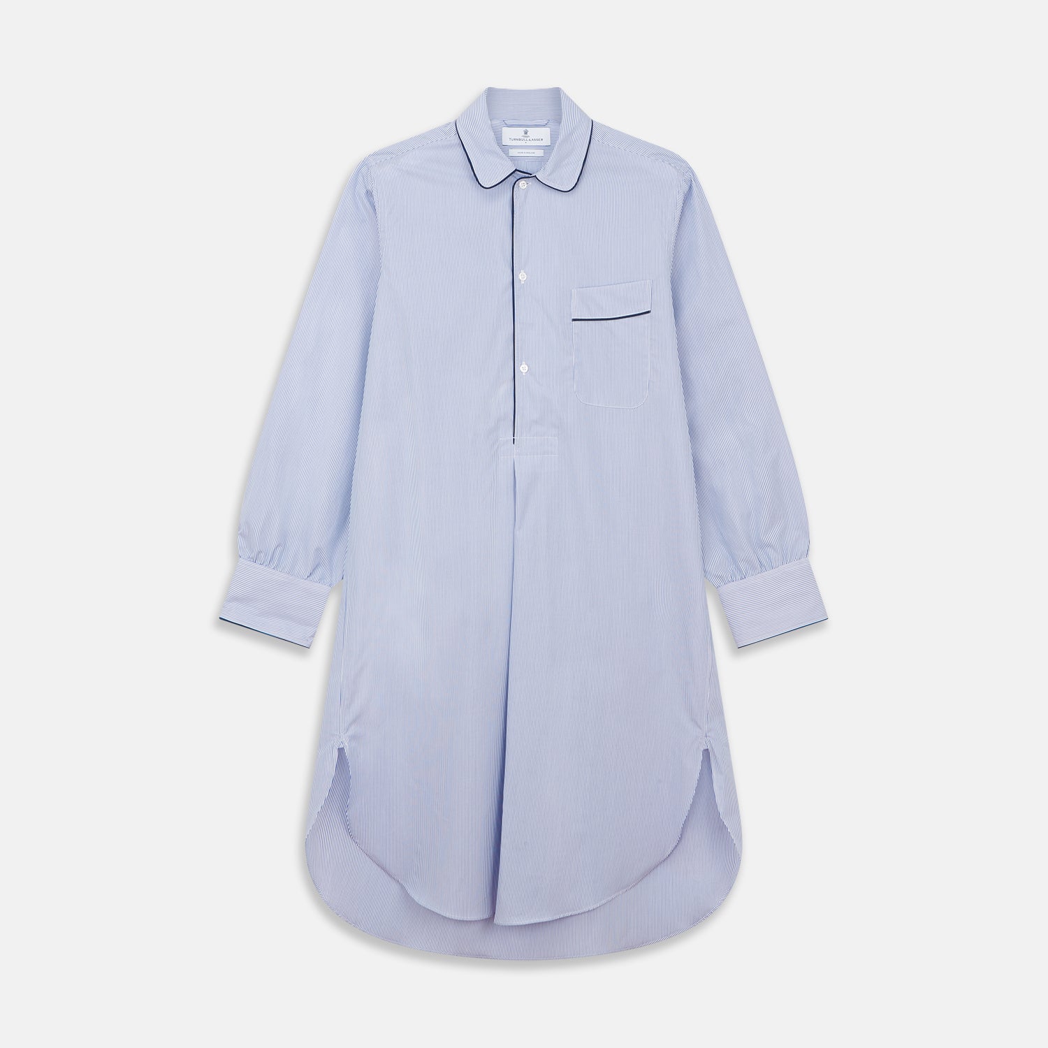 View 1 of product Blue Fine Bengal Stripe Piped Cotton Nightshirt