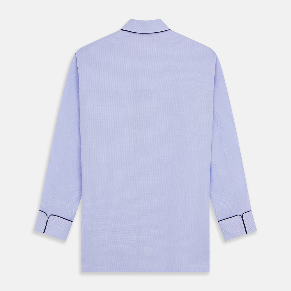 Blue Fine Check Piped Sea Island Quality Cotton Pyjama Set