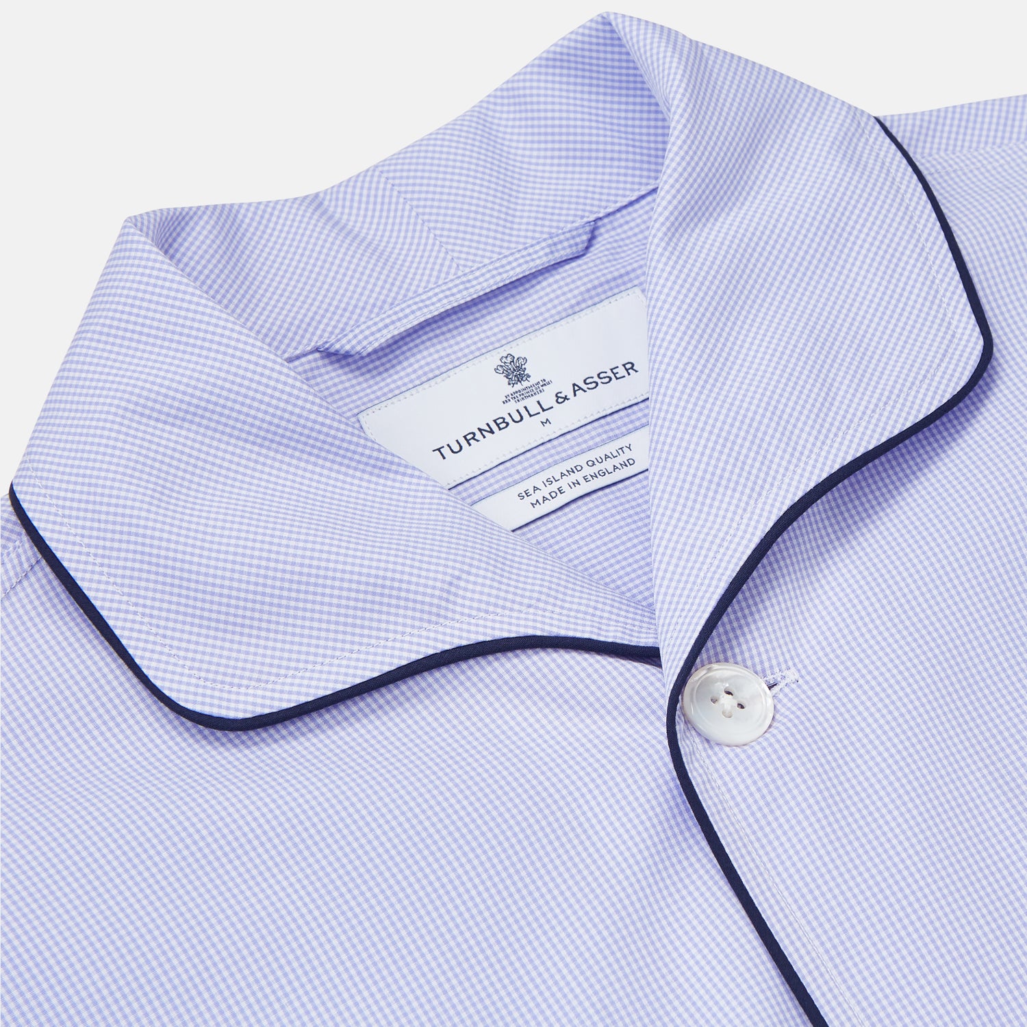 View 5 of product Blue Fine Check Piped Sea Island Quality Cotton Pyjama Set