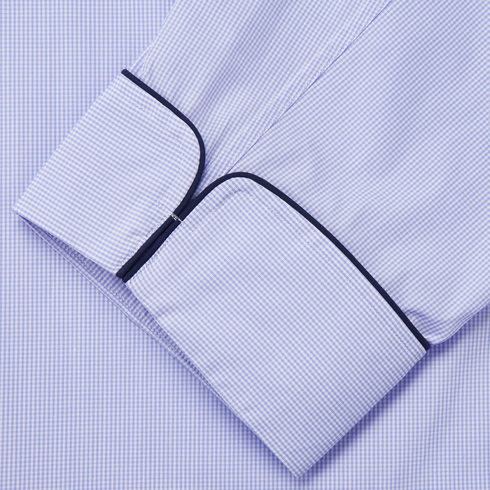 Blue Fine Check Piped Sea Island Quality Cotton Pyjama Set Image 2