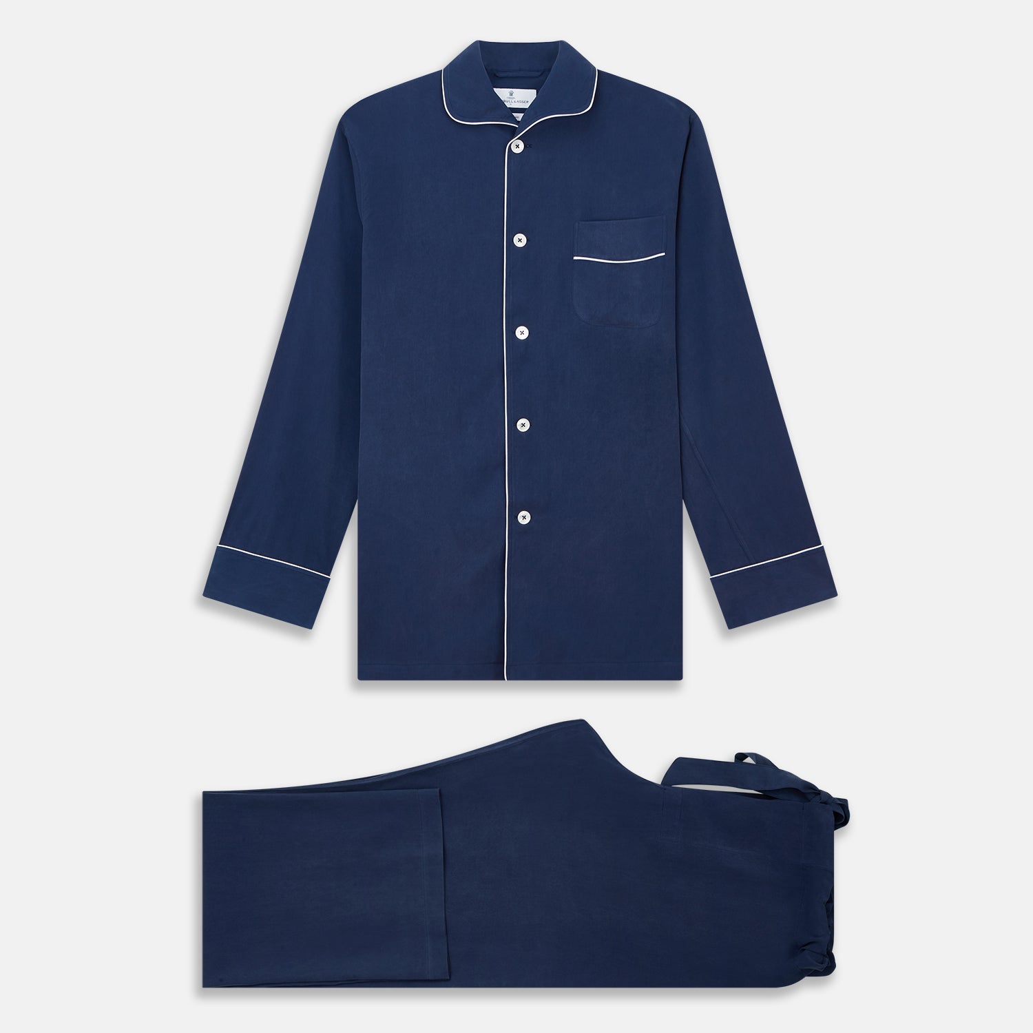 View 2 of product Navy Piped Silk Pyjama Set